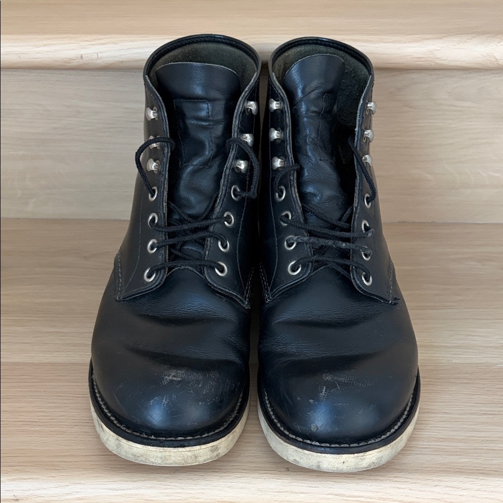 Red Wing Shoes Black Leather Lace-Up Work Boots with White Soles